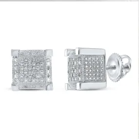 0.20cttw Diamond Square Mens Stud Earrings 925 Sterling Silver Screw Back