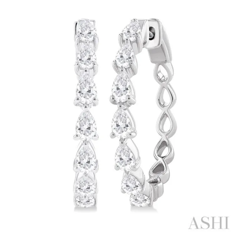 1 1/2 ctw East West Pear Shape Diamond Fashion Hoop Earring in 14K White Gold