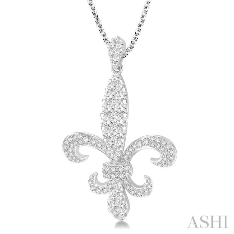 1 3/4 Ctw Round Cut Diamond Fleur De Lis Pendant in 14K White Gold with Chain