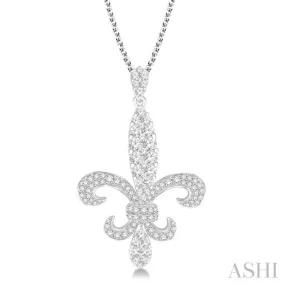 1 3/4 Ctw Round Cut Diamond Fleur De Lis Pendant in 14K White Gold with Chain