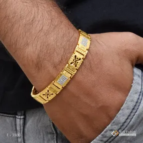 1 Gram Gold Forming Chokdi with Diamond Glittering Design Bracelet for Men - Style B814