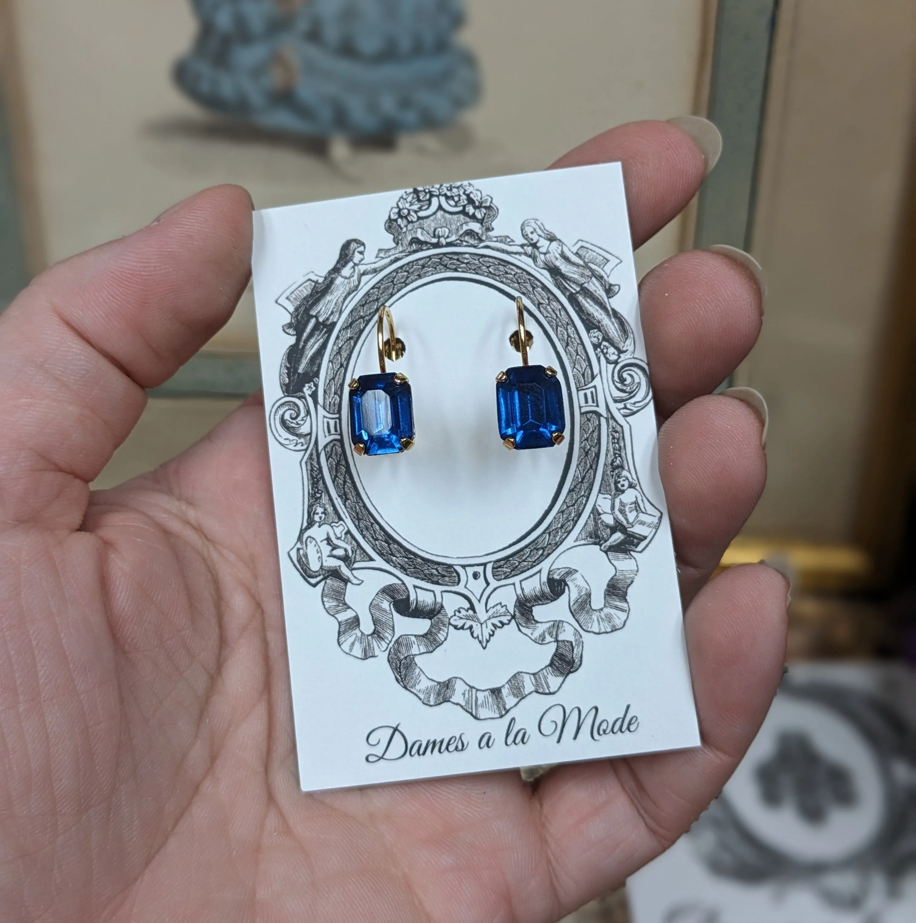 $10 Treats! Sapphire Crystal Earrings - Tiny Octagon