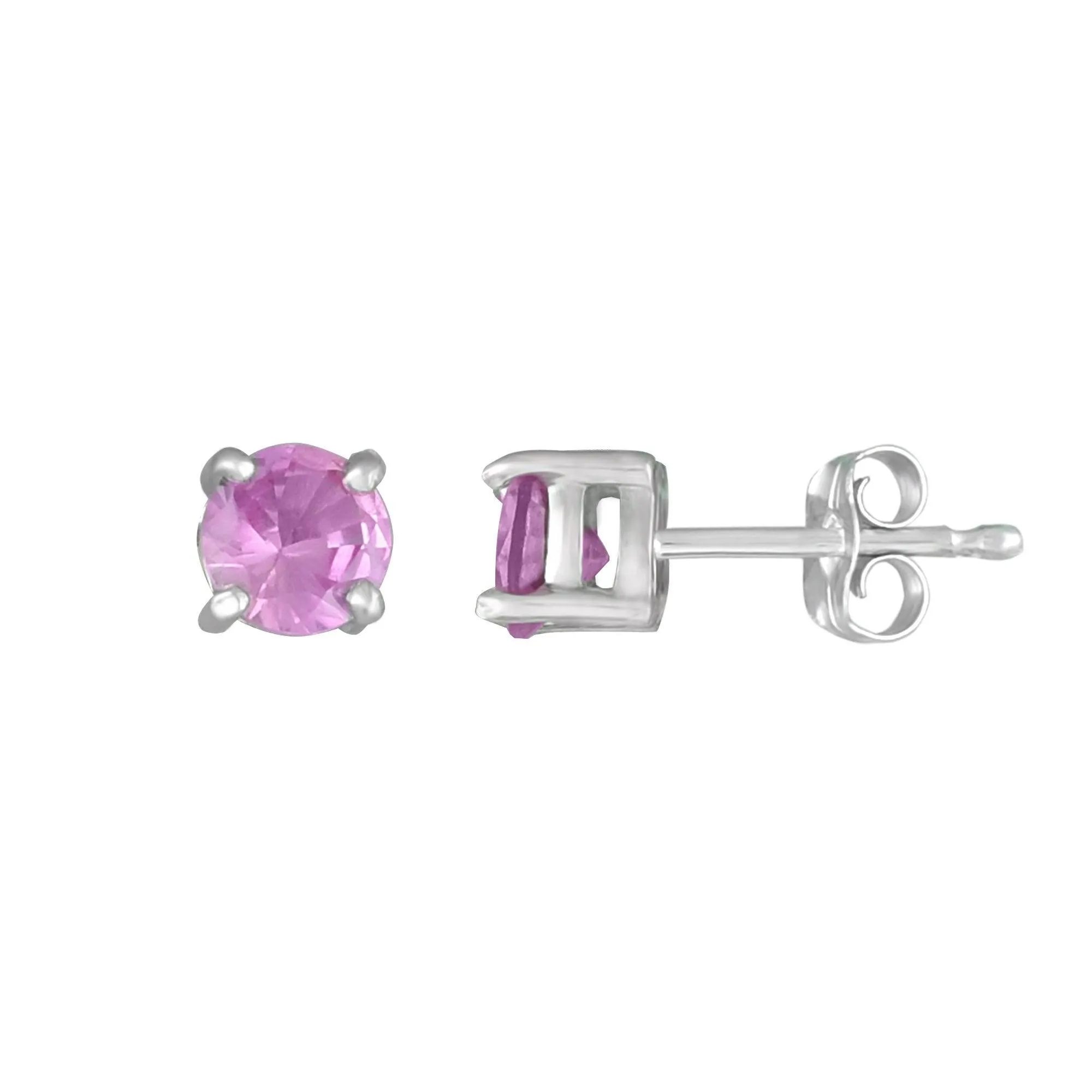 10K White Gold Fashion Studs with Created Pink Sapphire