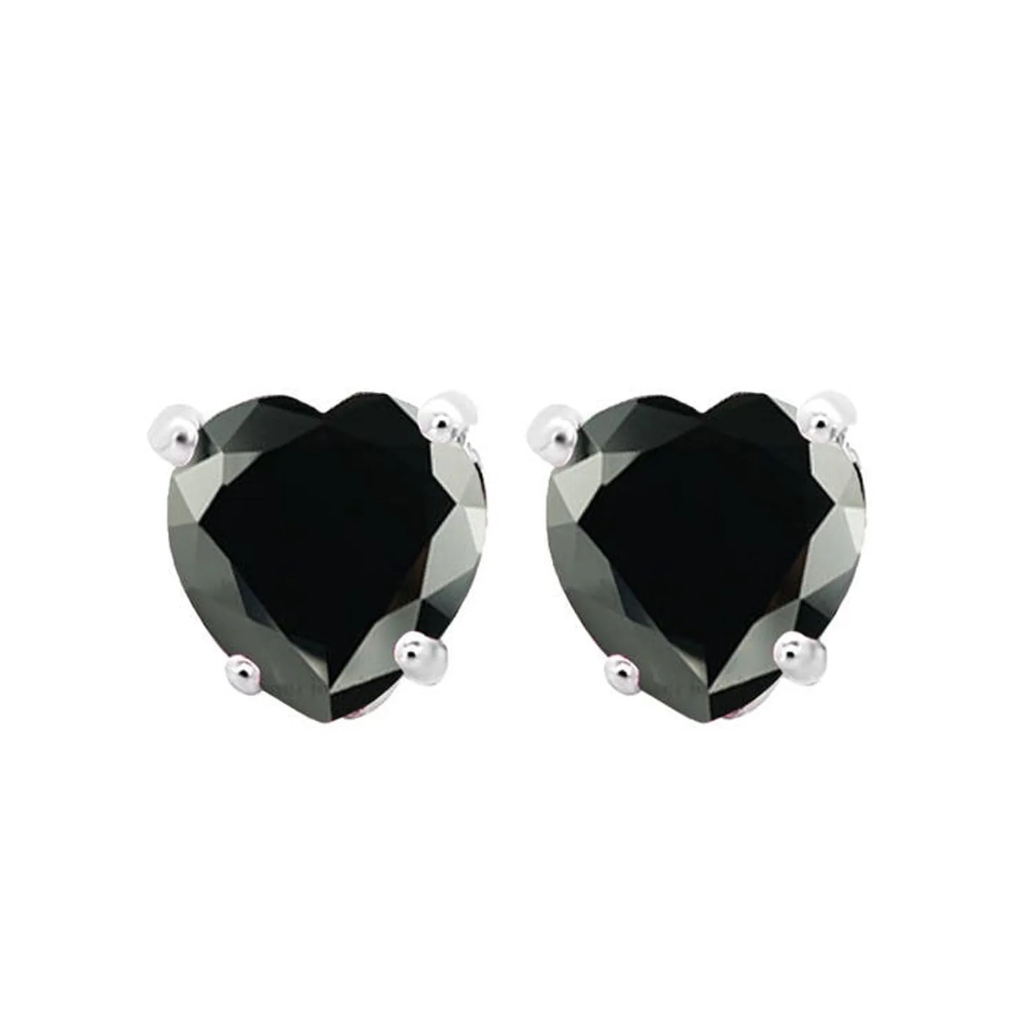 10k White Gold Plated 1 Carat Heart Created Black Sapphire Stud Earrings