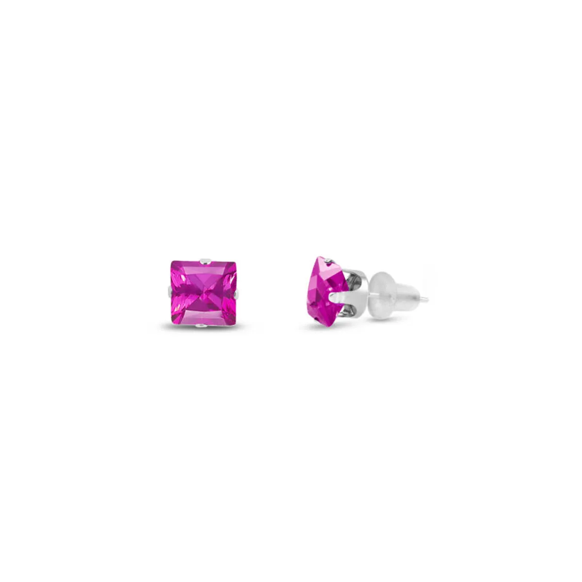 10k White Gold Plated 1 Carat Square Created Pink Sapphire Stud Earrings