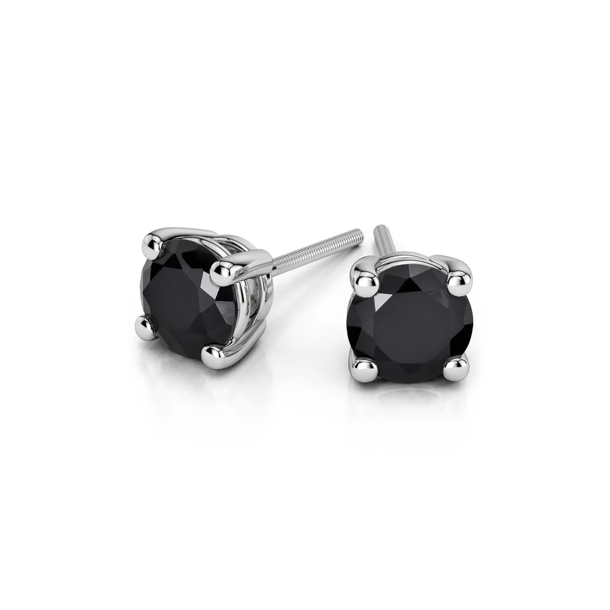 10k White Gold Plated 1/2 Carat Round Created Black Sapphire Stud Earrings