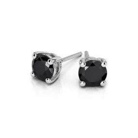 10k White Gold Plated 1/2 Carat Round Created Black Sapphire Stud Earrings