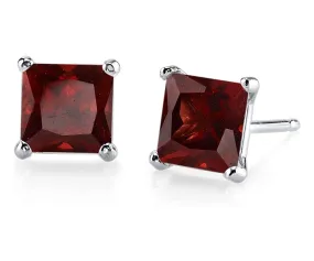 10k White Gold Plated 3 Carat Princess Cut Created Garnet Sapphire Stud Earrings