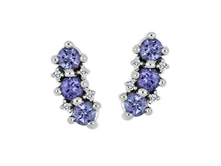 10K White Gold Tanzanite & Diamond Stud Earrings