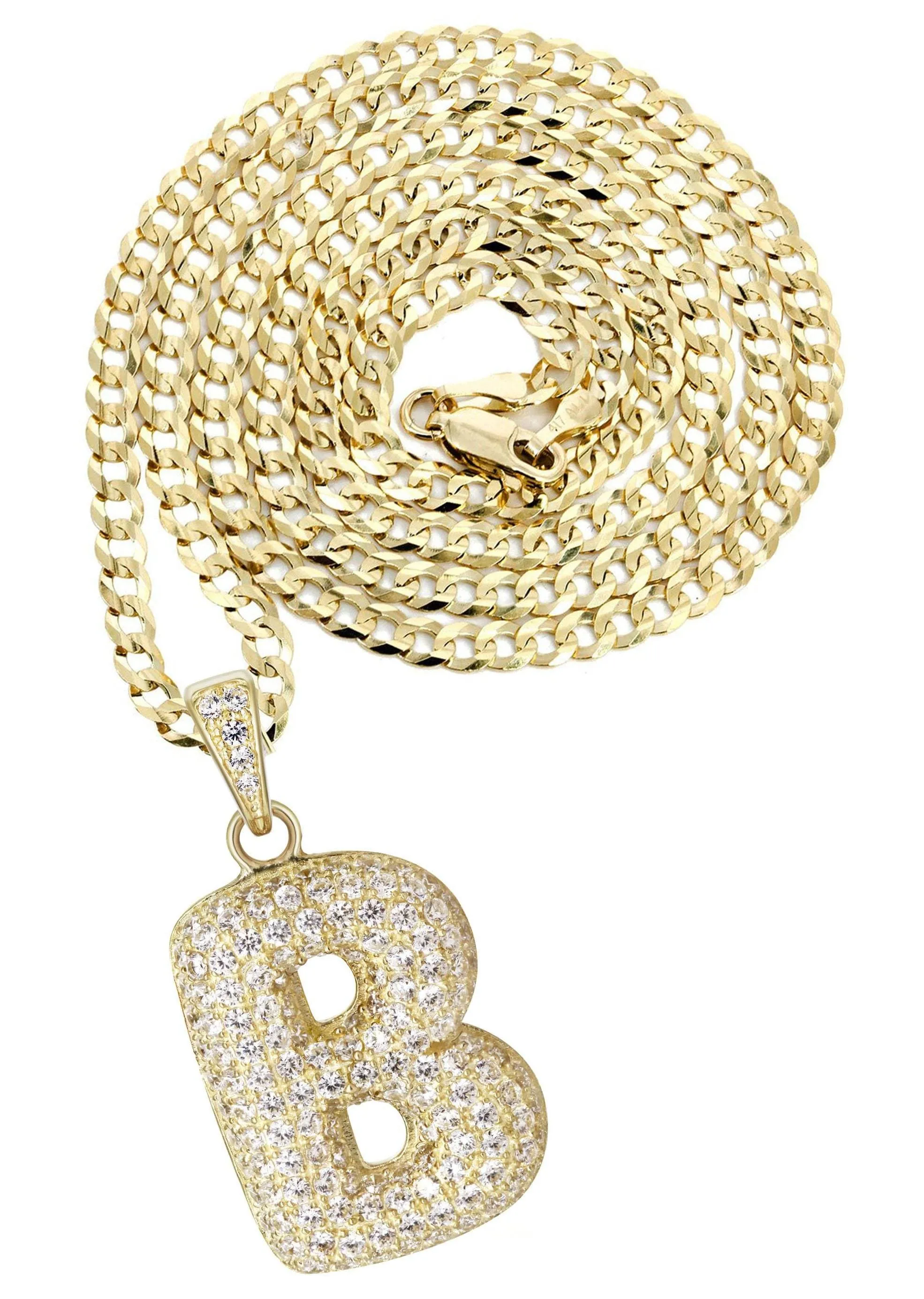 10K Yellow Gold Bubble Letter "B" CZ Necklace | Appx. 13.8 Grams