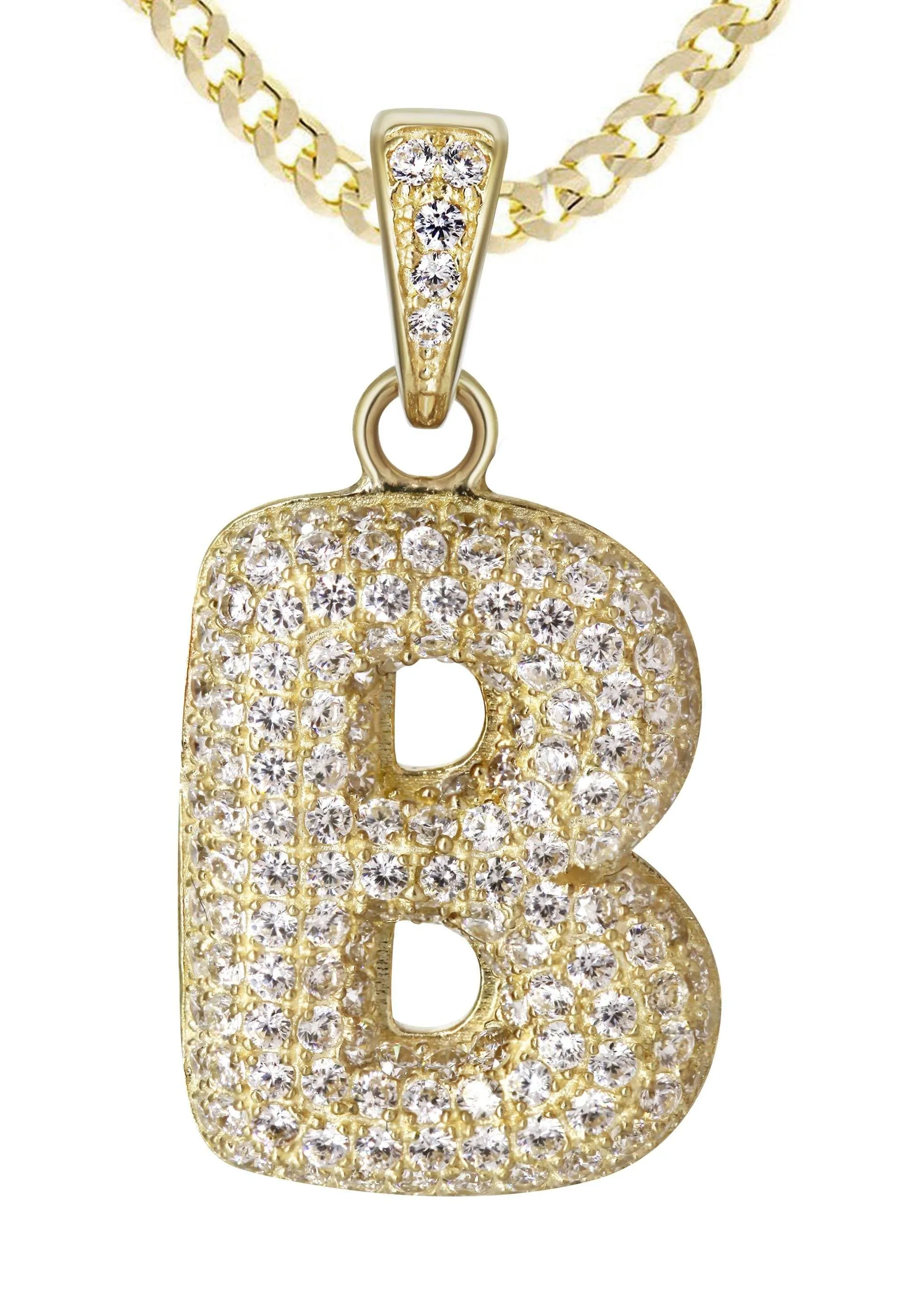 10K Yellow Gold Bubble Letter "B" CZ Necklace | Appx. 13.8 Grams