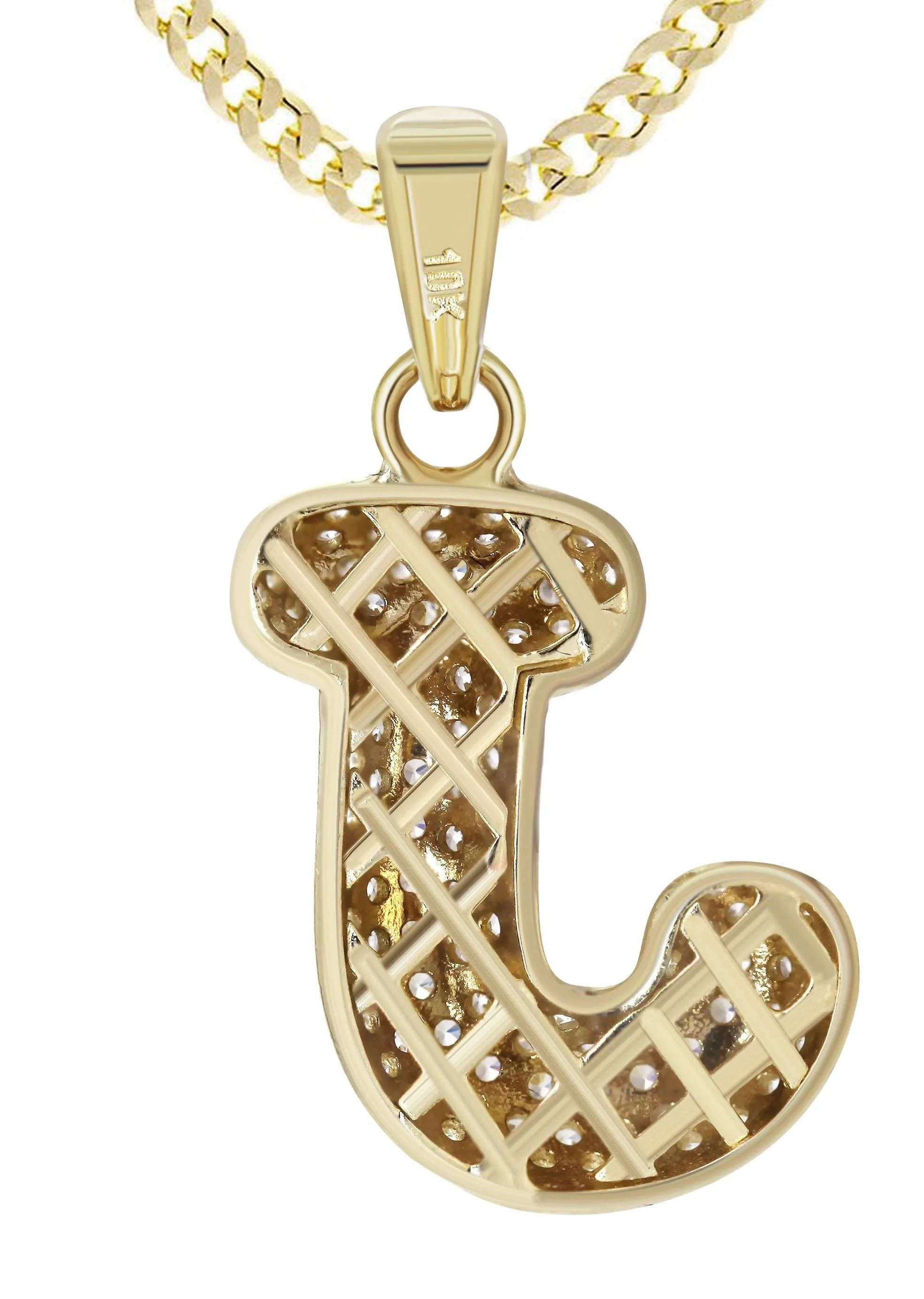 10K Yellow Gold Bubble Letter "J" CZ Necklace | Appx. 12.9 Grams