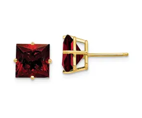 10k Yellow Gold Plated 1 Carat Princess Cut Created Garnet Sapphire Stud Earrings