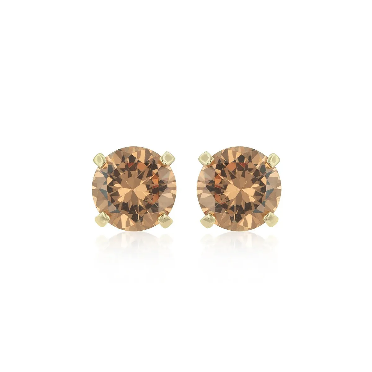 10k Yellow Gold Plated 1 Carat Round Created Champagne Sapphire Stud Earrings