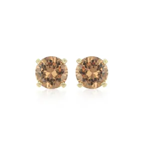 10k Yellow Gold Plated 1 Carat Round Created Champagne Sapphire Stud Earrings