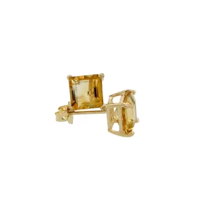 10k Yellow Gold Plated 3 Carat Square Created Citrine Sapphire Stud Earrings