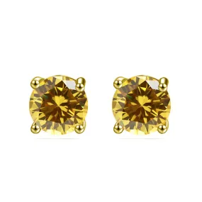 10k Yellow Gold Plated 4 Carat Round Created Citrine Sapphire Stud Earrings