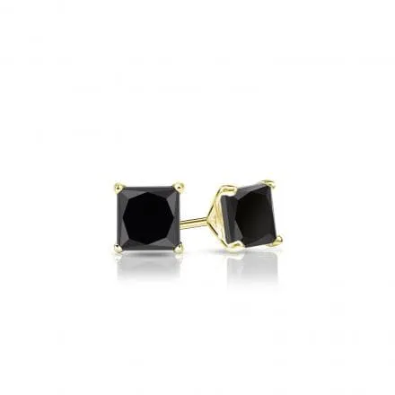 10k Yellow Gold Plated 4 Carat Square Created Black Sapphire Stud Earrings