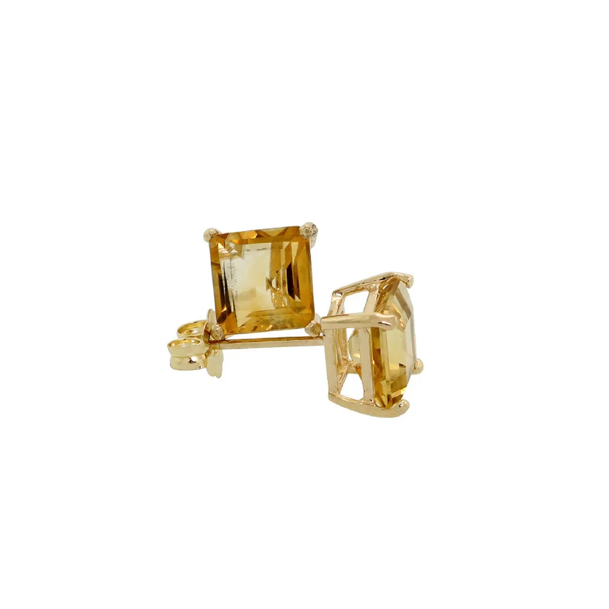 10k Yellow Gold Plated 4 Carat Square Created Citrine Sapphire Stud Earrings