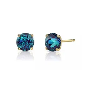 10k Yellow Gold Plated 4 Ct Round Created Alexandrite Sapphire Stud Earrings