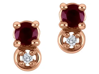 10K Yellow Gold Ruby & Diamond Stud Earrings