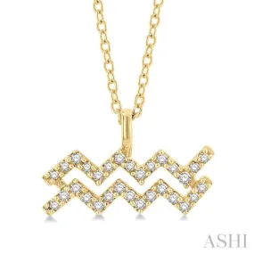 1/10 Ctw Aquarius Round Cut Diamond Zodiac Pendant With Chain in 14K Yellow Gold