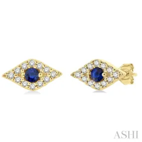 1/10 Ctw Evil Eye Round Cut Diamond & 2.0MM Round Cut Sapphire Precious Petite Fashion Earring in 10K Yellow Gold