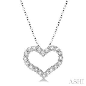 1/2 ctw Heart Charm Round Cut Diamond Pendant With Chain in 14K White Gold