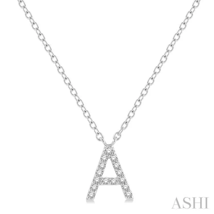 1/20 ctw Initial 'A' Round Cut Diamond Pendant With Chain in 14K White Gold