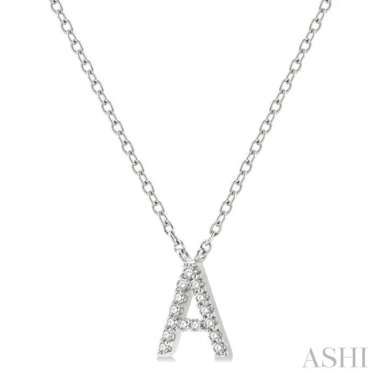 1/20 ctw Initial 'A' Round Cut Diamond Pendant With Chain in 14K White Gold