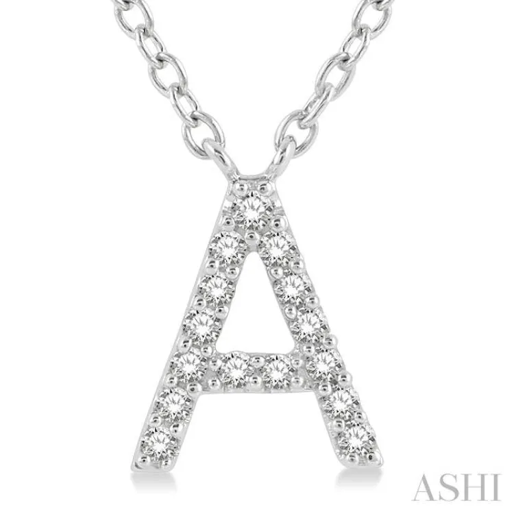 1/20 ctw Initial 'A' Round Cut Diamond Pendant With Chain in 14K White Gold