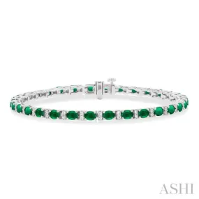 1/3 ctw Oval Cut 4X3 MM Emerald and Round Cut Diamond Precious Bracelet in 14K White Gold