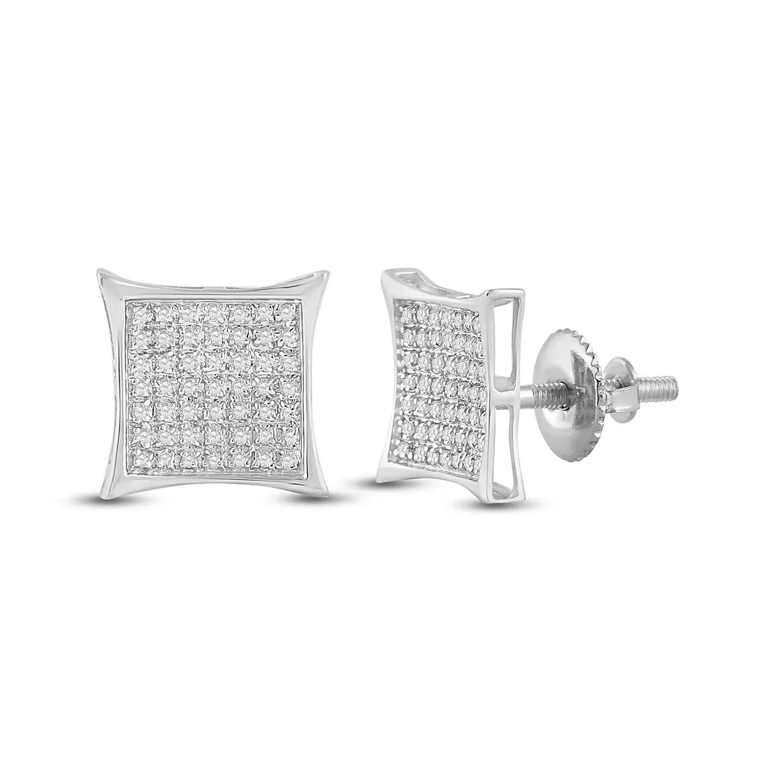 1/3cttw Diamond Round Stud Square Earrings 10k White Gold Screw back