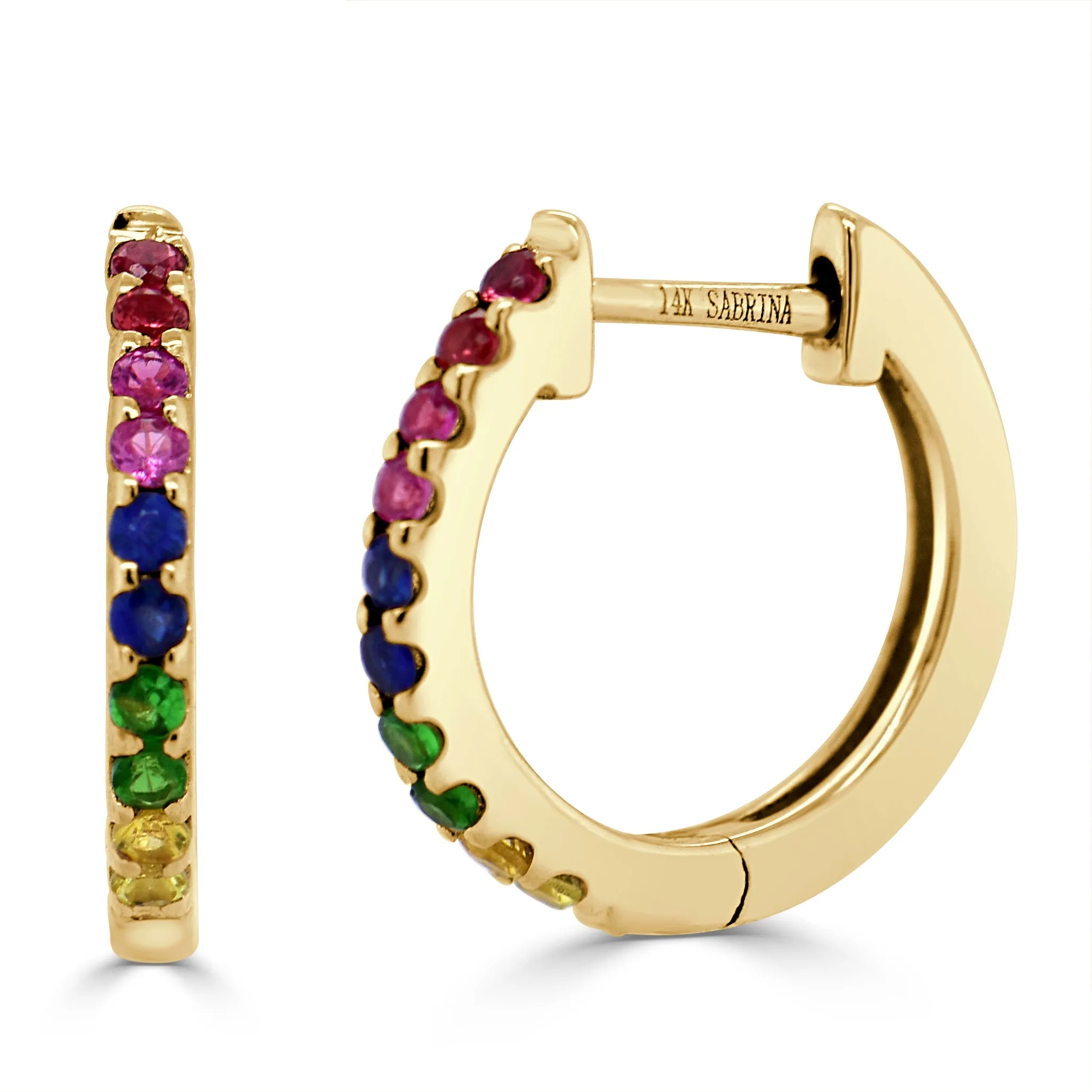 14k Gold & Rainbow Sapphire Huggie Earrings - 0.16ct