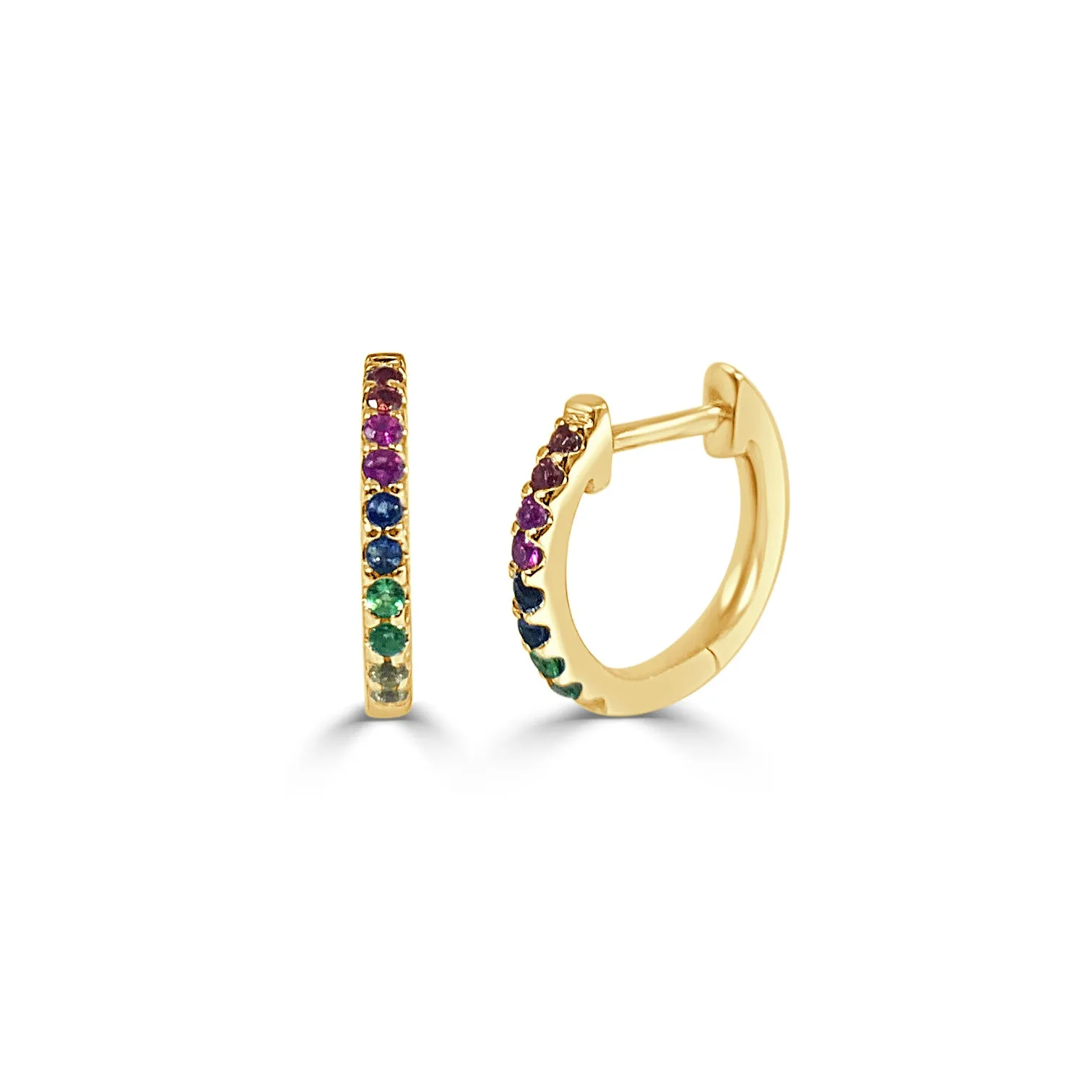 14k Gold & Rainbow Sapphire Huggie Earrings - 0.16ct