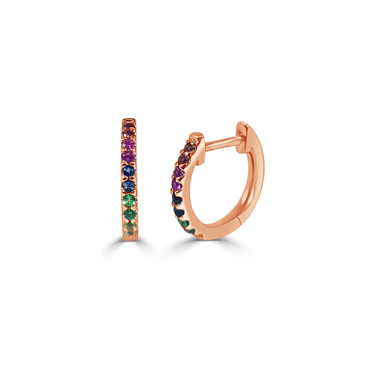 14k Gold & Rainbow Sapphire Huggie Earrings - 0.16ct