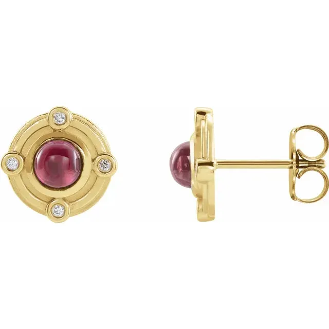 14K Gold Art Deco Rhodolite Garnet and 0.03 CTW Natural Diamond Earrings