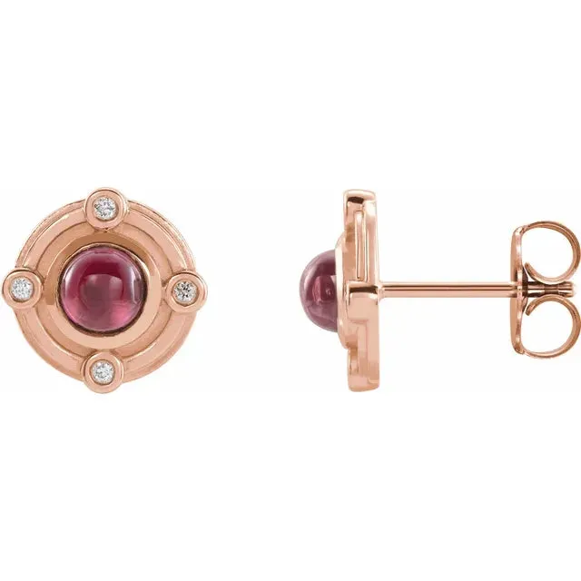 14K Gold Art Deco Rhodolite Garnet and 0.03 CTW Natural Diamond Earrings