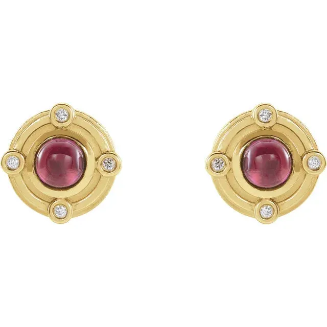 14K Gold Art Deco Rhodolite Garnet and 0.03 CTW Natural Diamond Earrings