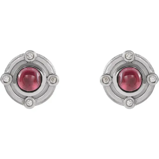 14K Gold Art Deco Rhodolite Garnet and 0.03 CTW Natural Diamond Earrings