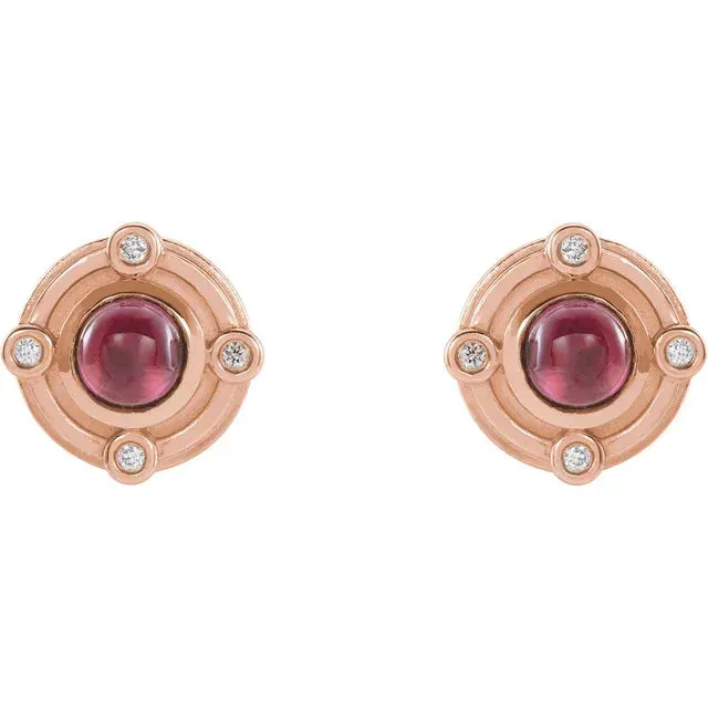 14K Gold Art Deco Rhodolite Garnet and 0.03 CTW Natural Diamond Earrings