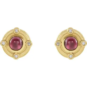 14K Gold Art Deco Rhodolite Garnet and 0.03 CTW Natural Diamond Earrings