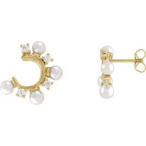 14k Gold Cultured White Freshwater Pearl & 1/3 CTW Natural Diamond Hoop Earrings