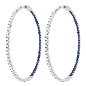 14K GOLD DIAMOND AND SAPPHIRE LARGE AMELIA HOOPS