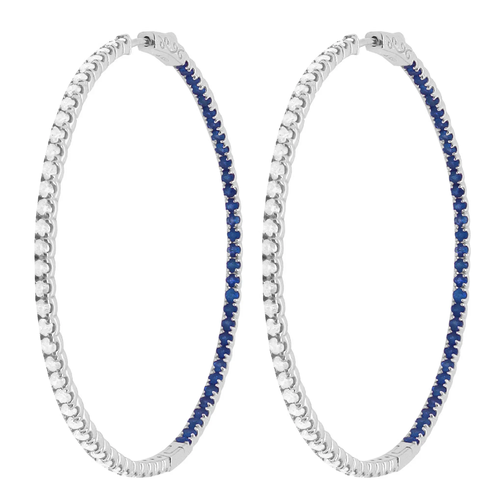 14K GOLD DIAMOND AND SAPPHIRE LARGE AMELIA HOOPS