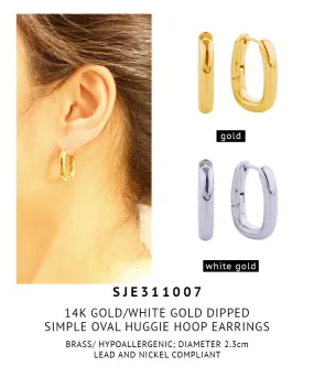 14K Gold Dipped Simple Oval Huggie Hoop Earrings