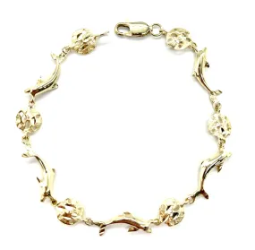 14k Gold Dolphin and Sand Dollar Bracelet