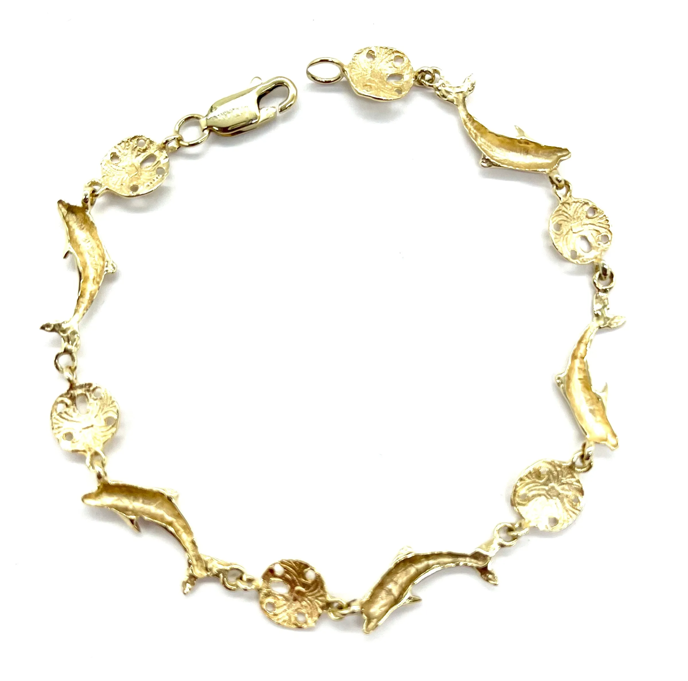 14k Gold Dolphin and Sand Dollar Bracelet