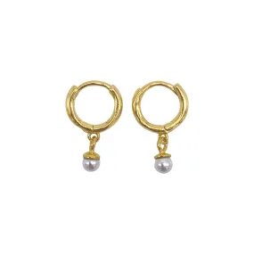 14k Gold Plated Huggie Earrings with Pearl