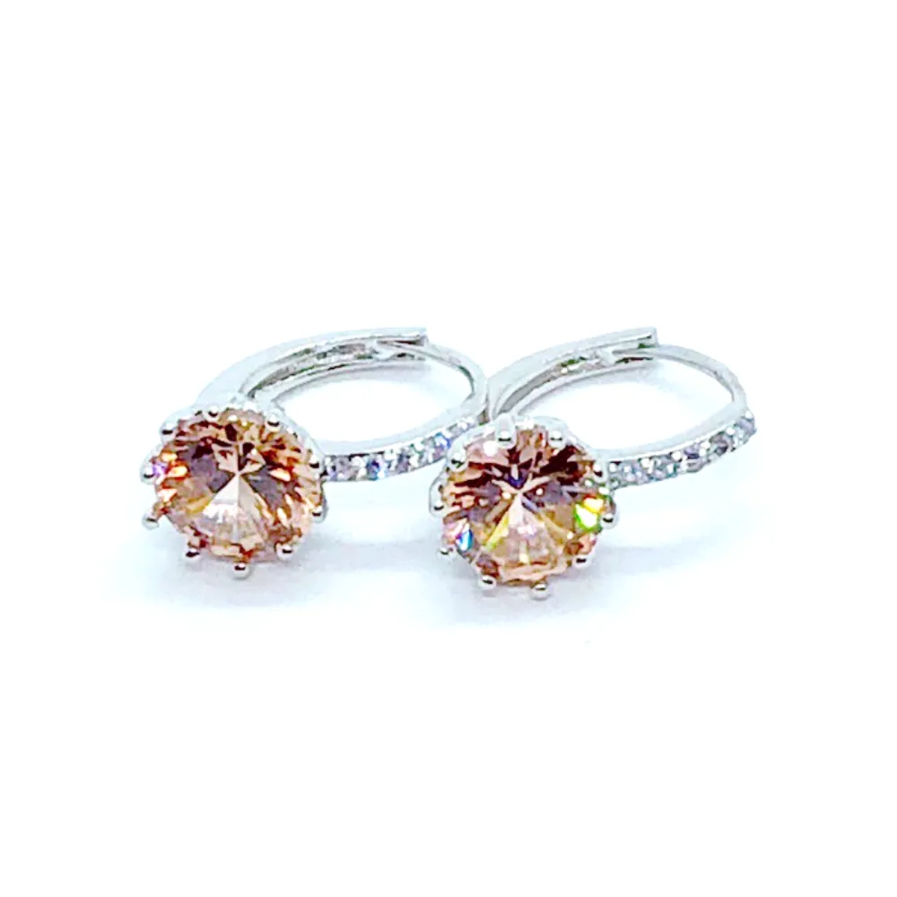 14K Gold Plated Pretty Peach 3.5CTW CZ Solitaire Hoop Earrings for Woman